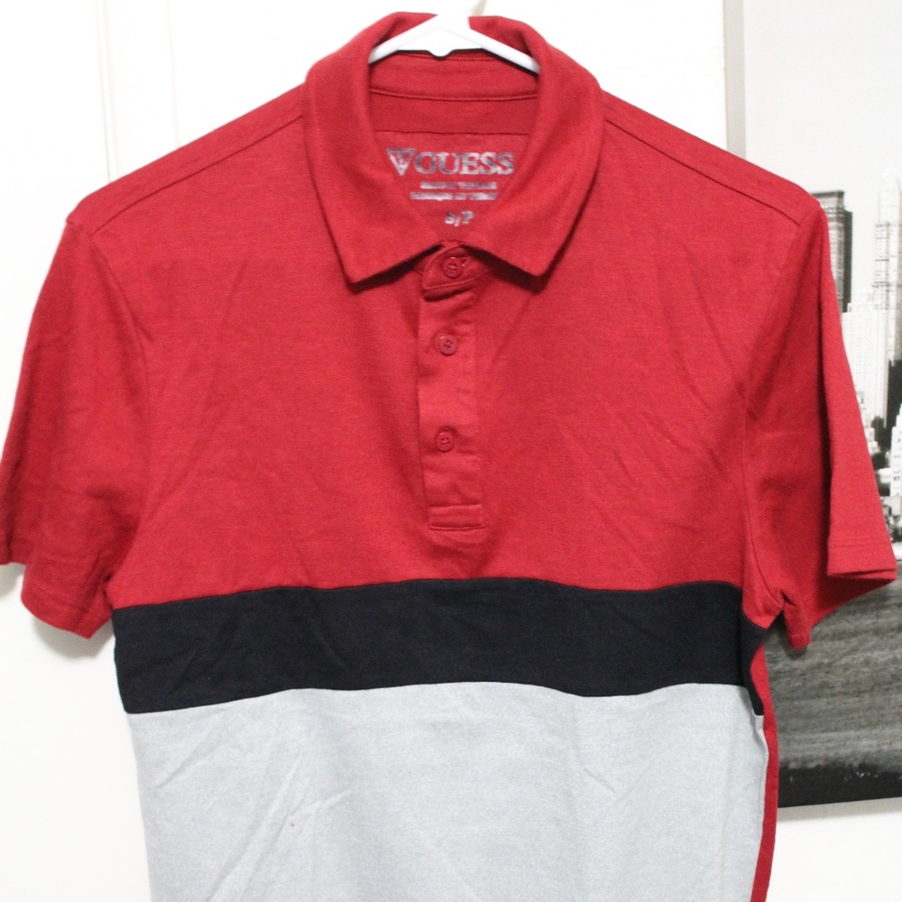 GUESS MEN COLOR-BLOCK SHORT-SLEEVE POLO SHIRT